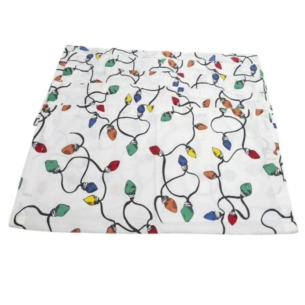 Pottery Barn Christmas Holiday Light String Cork Placemats & Napkins Set of 5‎
